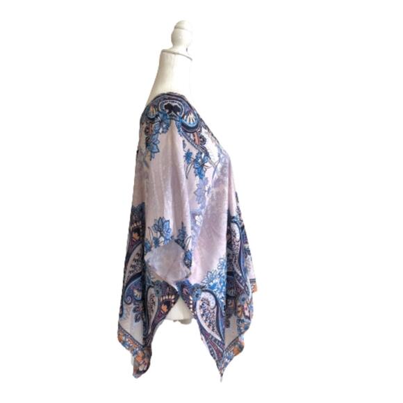 Zac & Rachel Top Poncho Lilac Blue Paisley V-Neck Festival Boho Poncho Small NEW - Picture 4 of 12